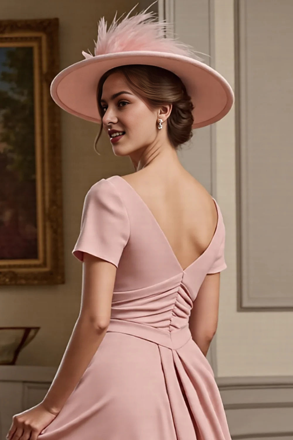 Dusty Rose V-neck Sheath Bridal Dress