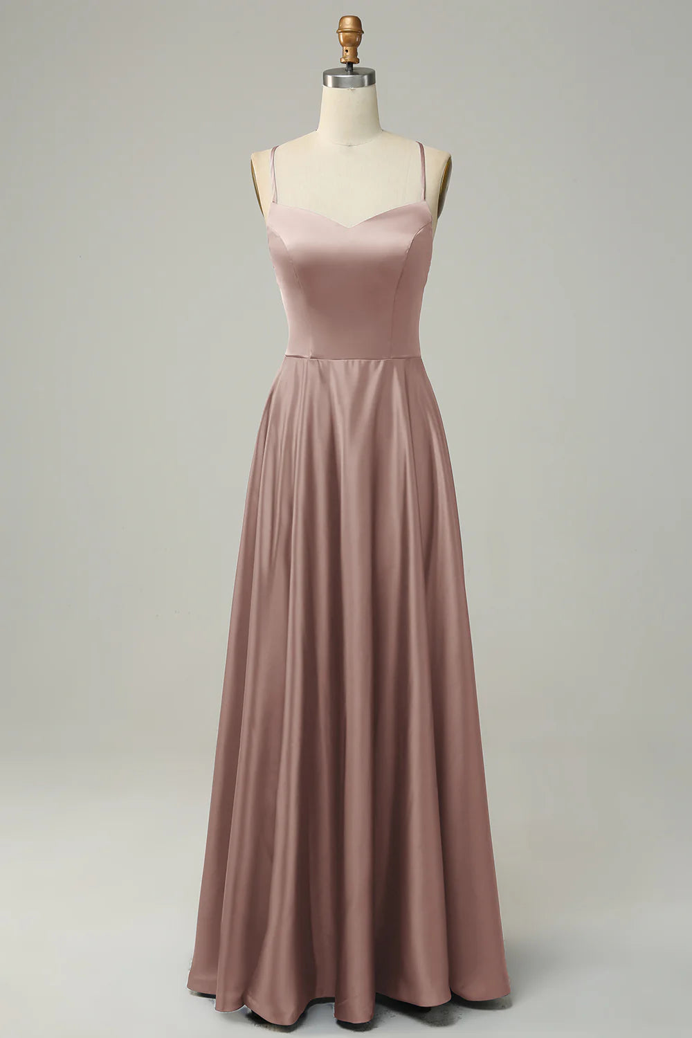 A-line thin suspender backless strap satin bridesmaid dress