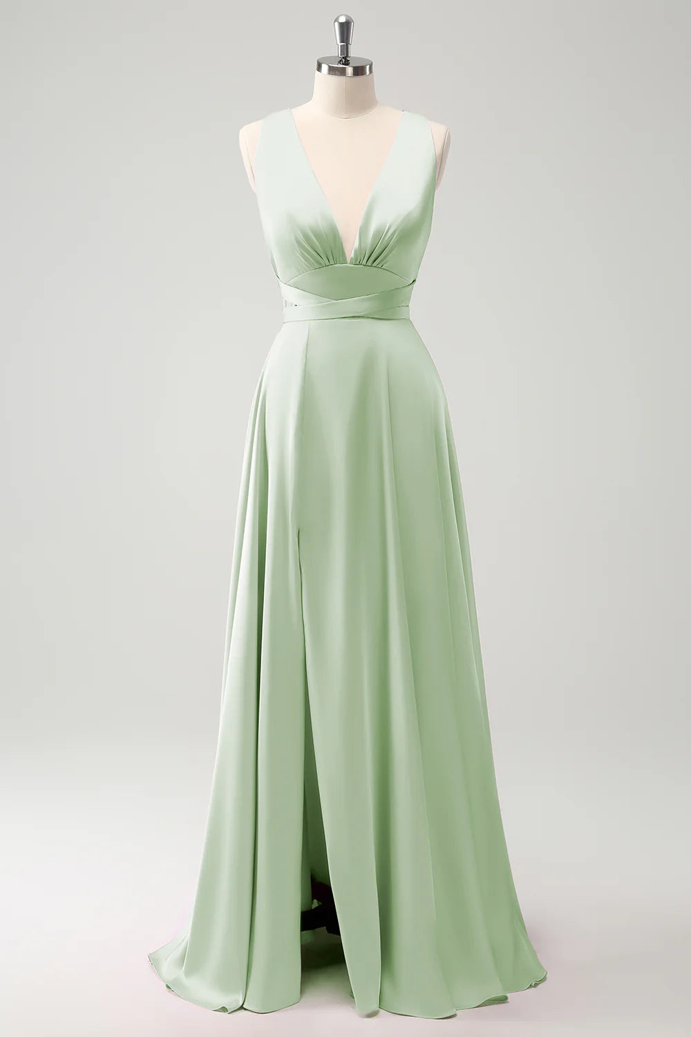 A-line deep V-neck backless strap long bridal dress