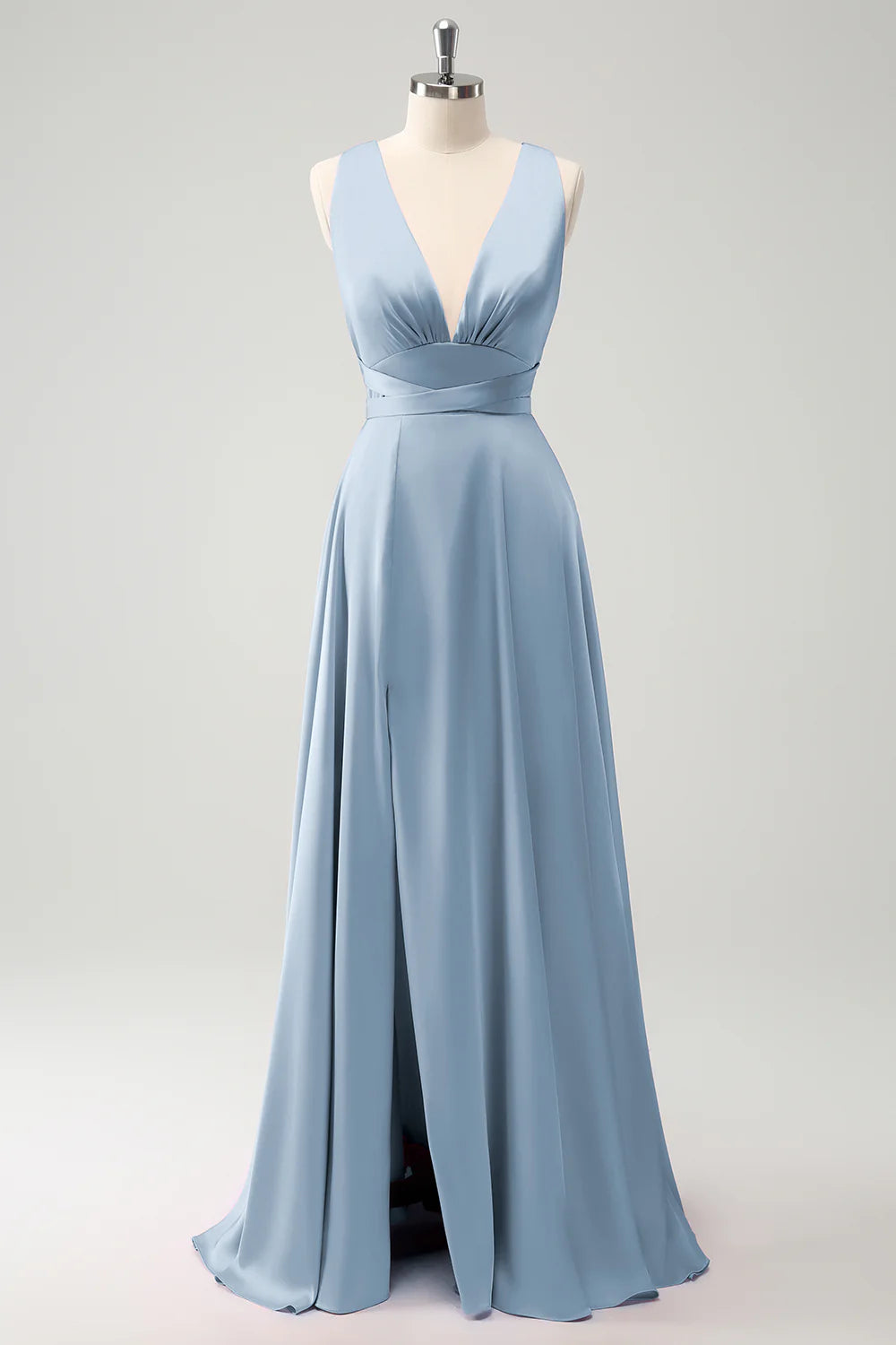 A-line deep V-neck backless strap long bridal dress