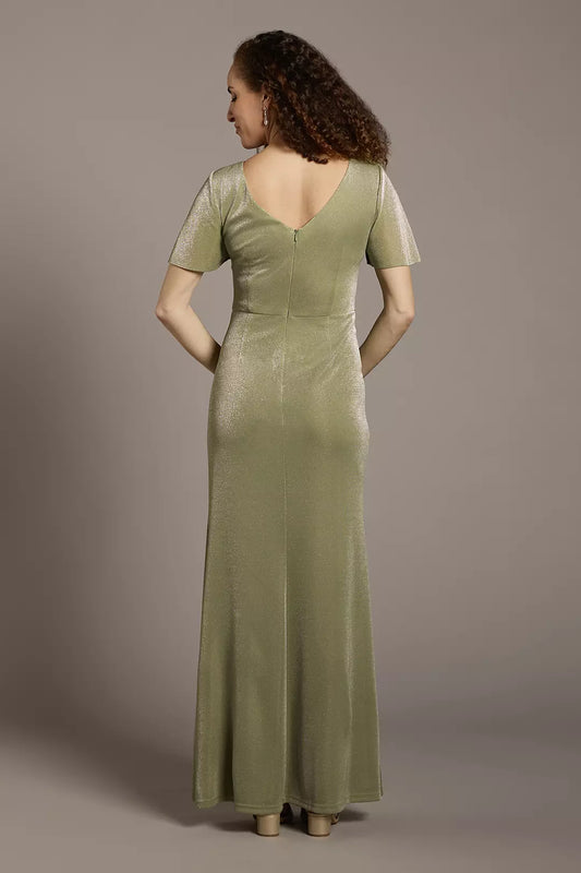 Elegant A-Line Keyhole Neck Flutter Sleeve Glitter Back Zip Ankle-Length Mother of the Bride Dress female guests Hot Sale