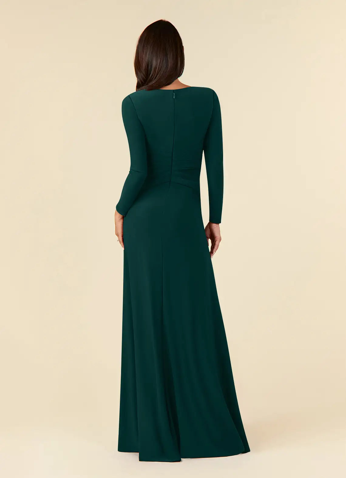 Elegant A-Line Scoop Neck Long Sleeves Back Zip Floor-Length Mother of the Bride Dress for women for sale