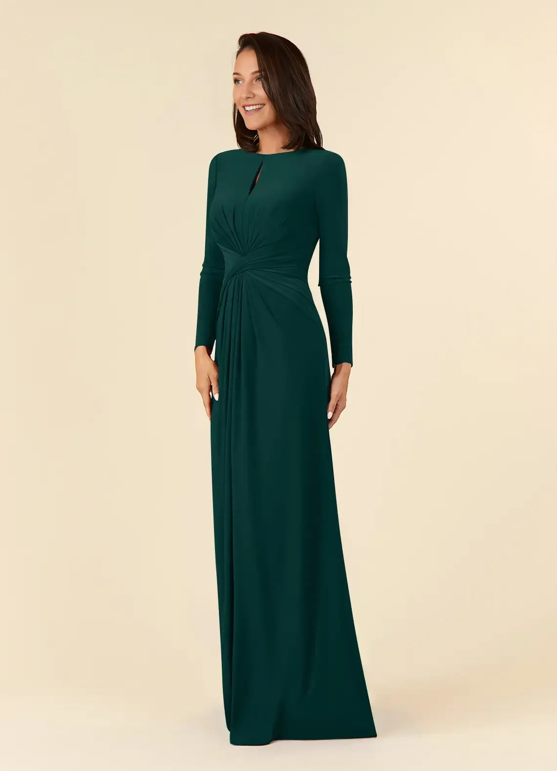 Elegant A-Line Scoop Neck Long Sleeves Back Zip Floor-Length Mother of the Bride Dress for women for sale