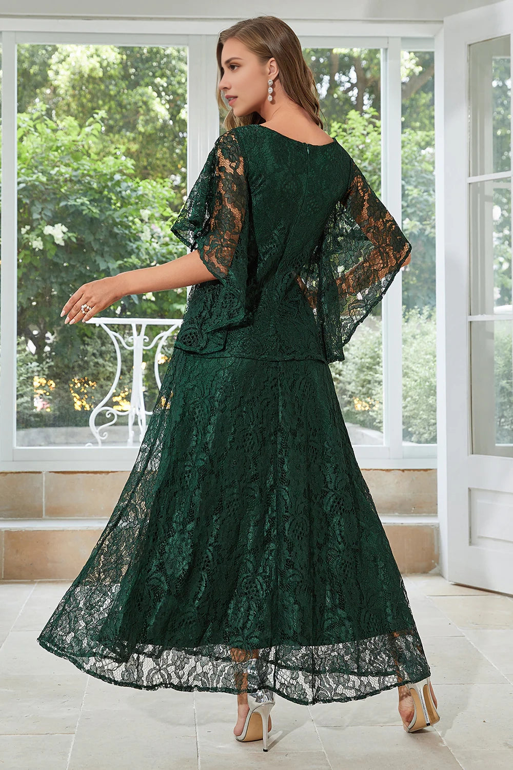 Elegant A-line round neck floor length lace bridal mother outfit
