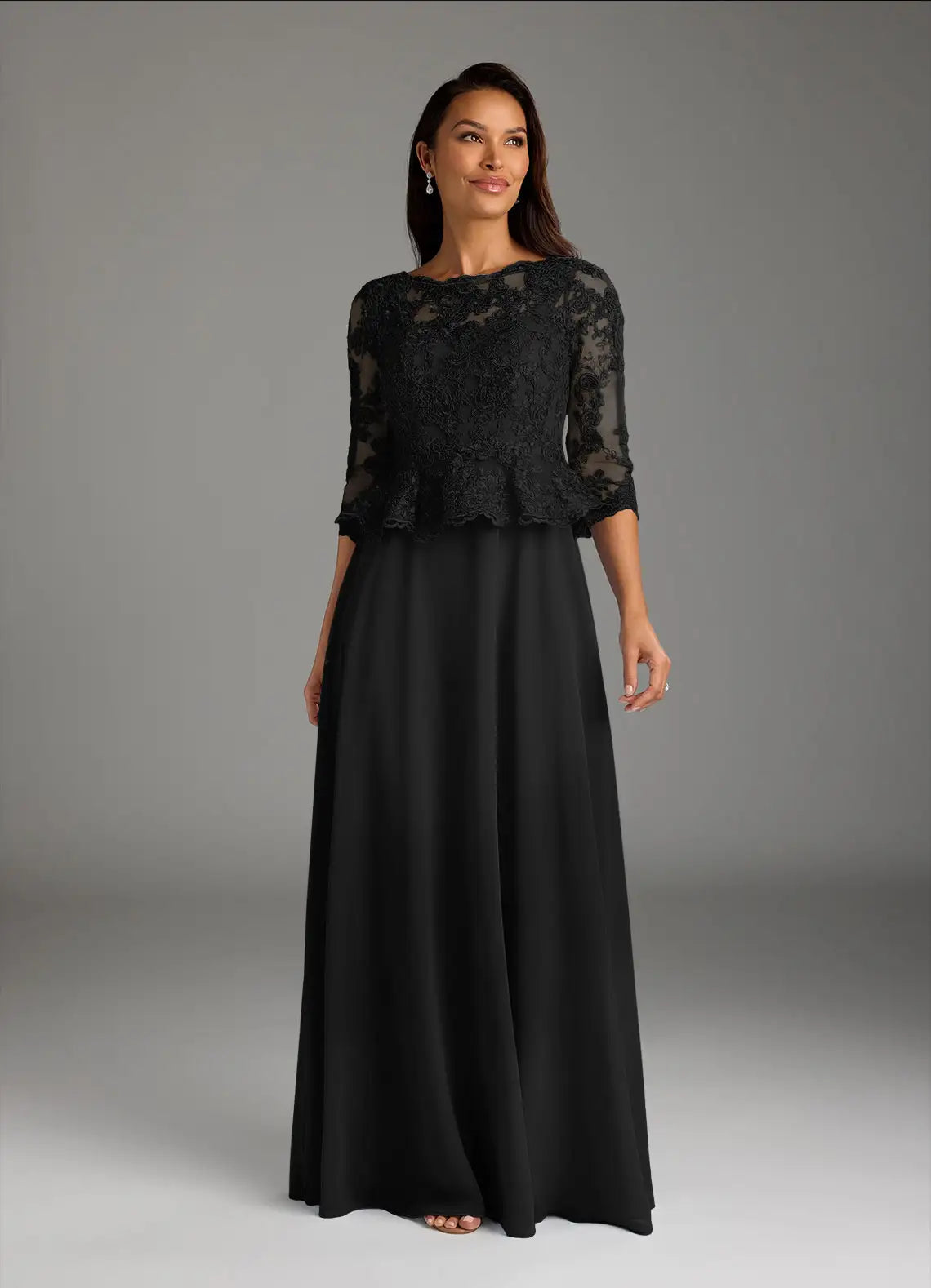 Elegant Black A-Line Sequins Boat neck Three-Quarter Sleeve Keyhole Illusion Back Zip Floor-Length Mother of the Bride Dress for women hot sale