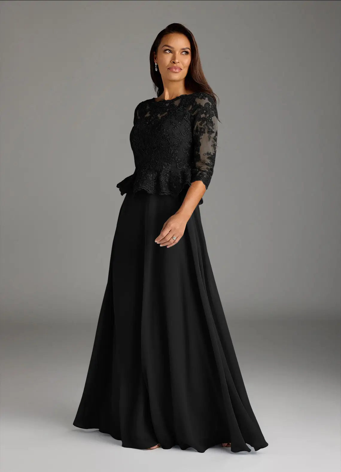 Elegant Black A-Line Sequins Boat neck Three-Quarter Sleeve Keyhole Illusion Back Zip Floor-Length Mother of the Bride Dress for women hot sale