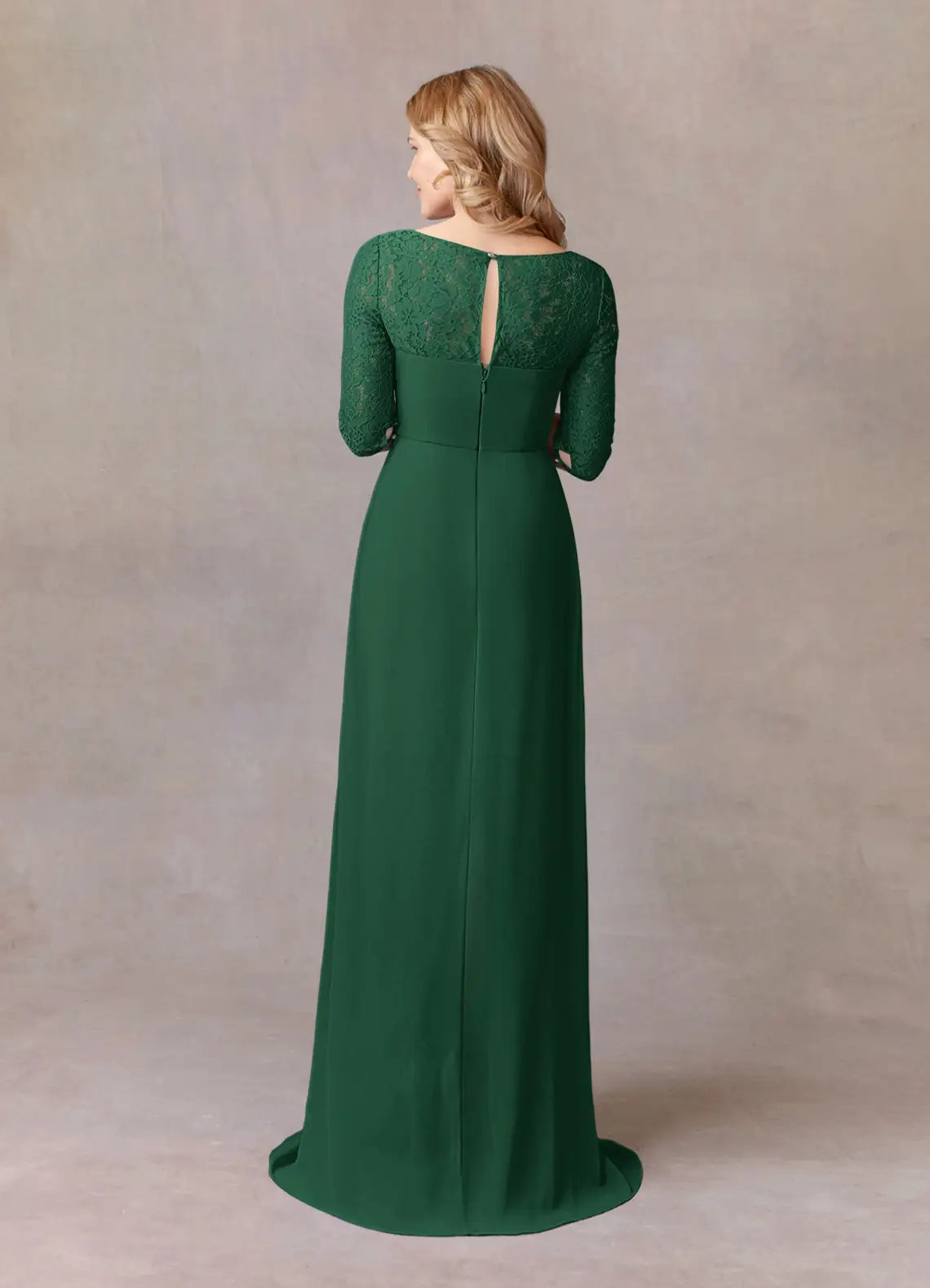 Elegant Dark Green A-Line Scoop Neck Three-Quarter Sleeve Back Zip Floor-Length Side Leg Slit Mother of the Bride Dress for ladies for sale