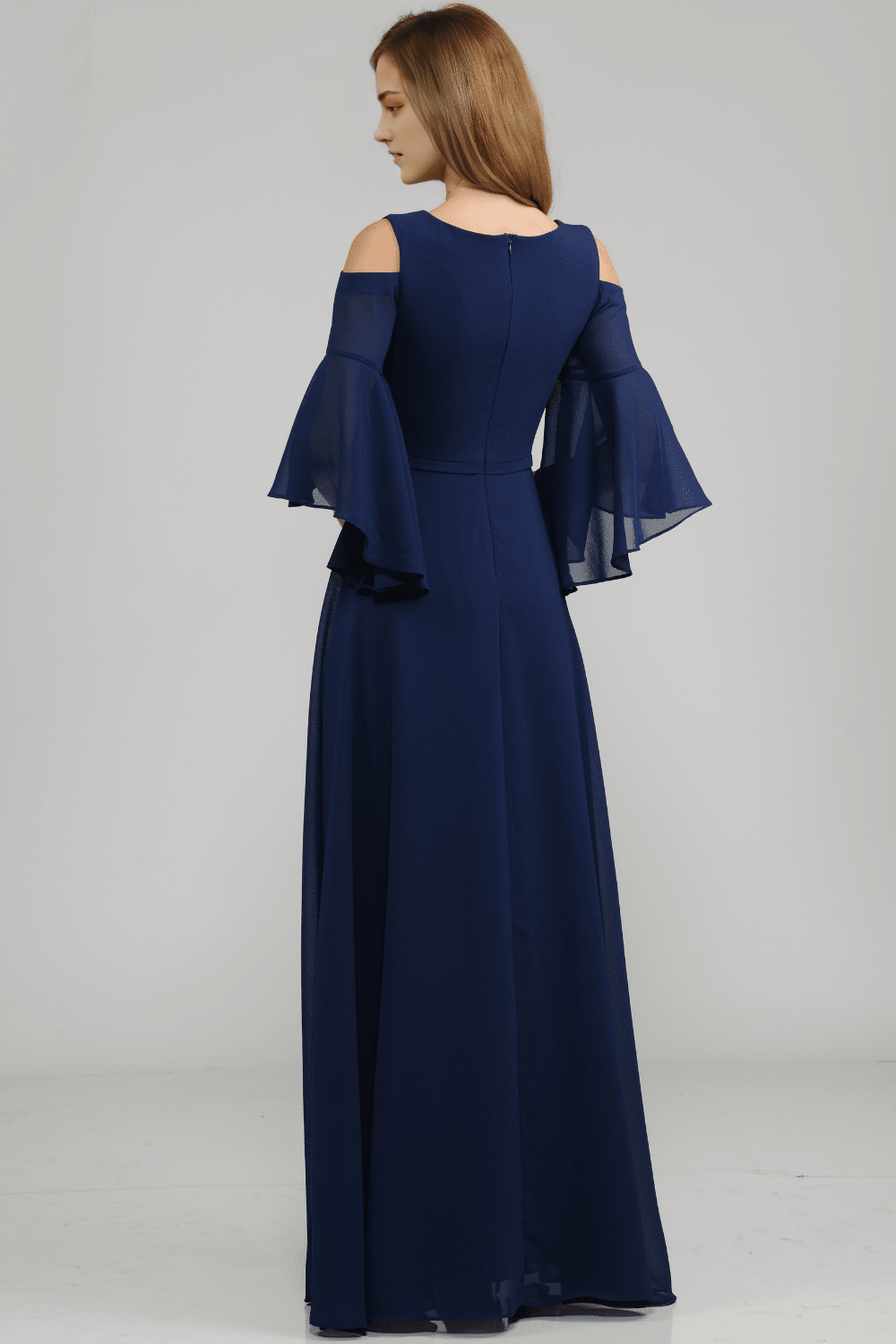 Elegant V Neck bell sleeves Backless zipper cold shoulder Floor length prom dress for women hot sale
