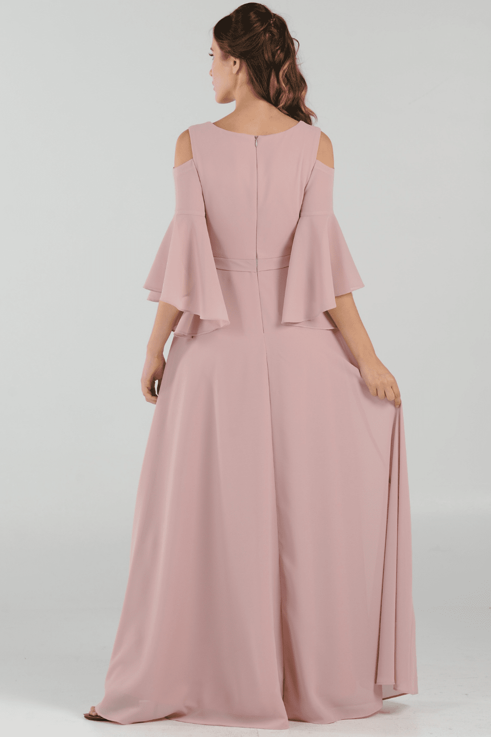 Elegant V Neck bell sleeves Backless zipper cold shoulder Floor length prom dress for women hot sale