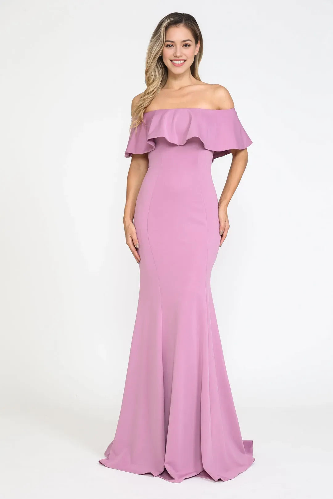 Elegant off shoulder ruffle sleeve Backless zipper Floor length prom dress for women hot sale