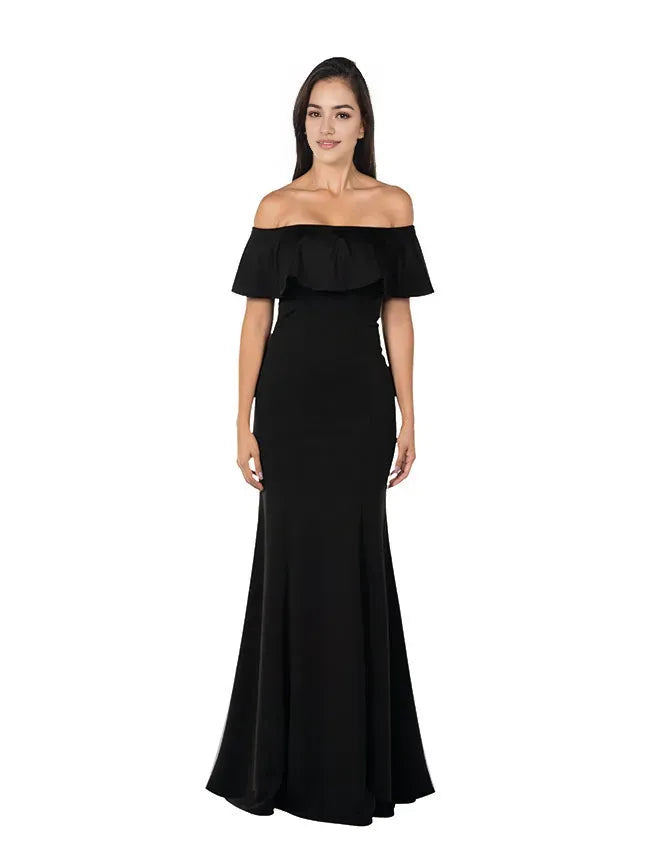 Elegant off shoulder ruffle sleeve Backless zipper Floor length prom dress for women hot sale