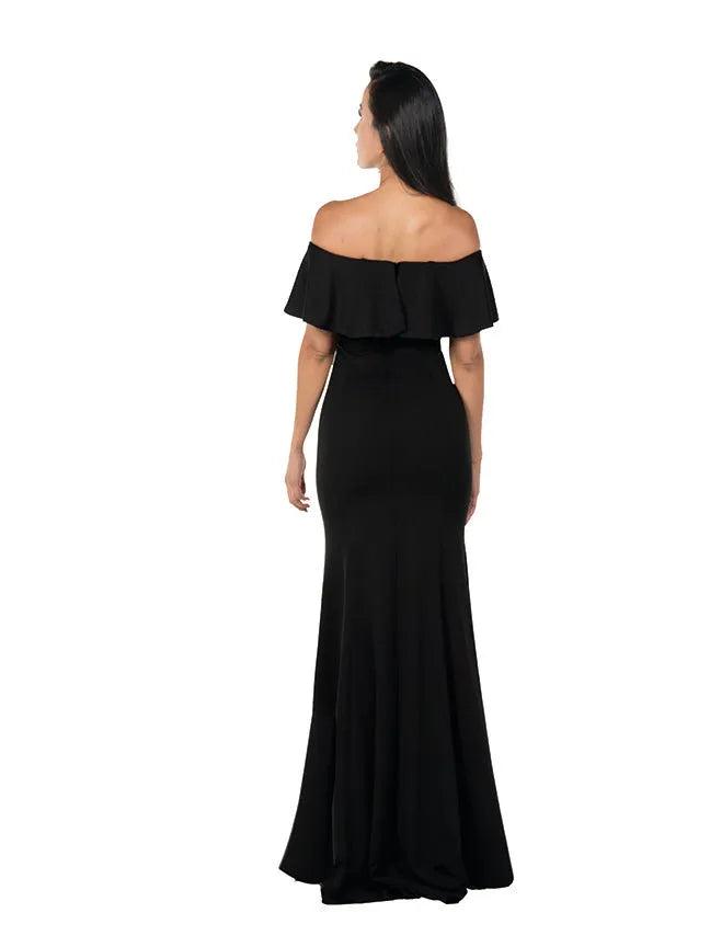 Elegant off shoulder ruffle sleeve Backless zipper Floor length prom dress for women hot sale