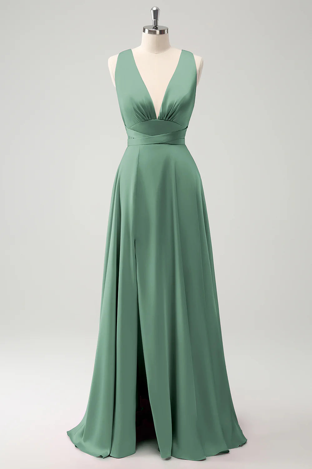 A-line deep V-neck backless strap long bridal dress