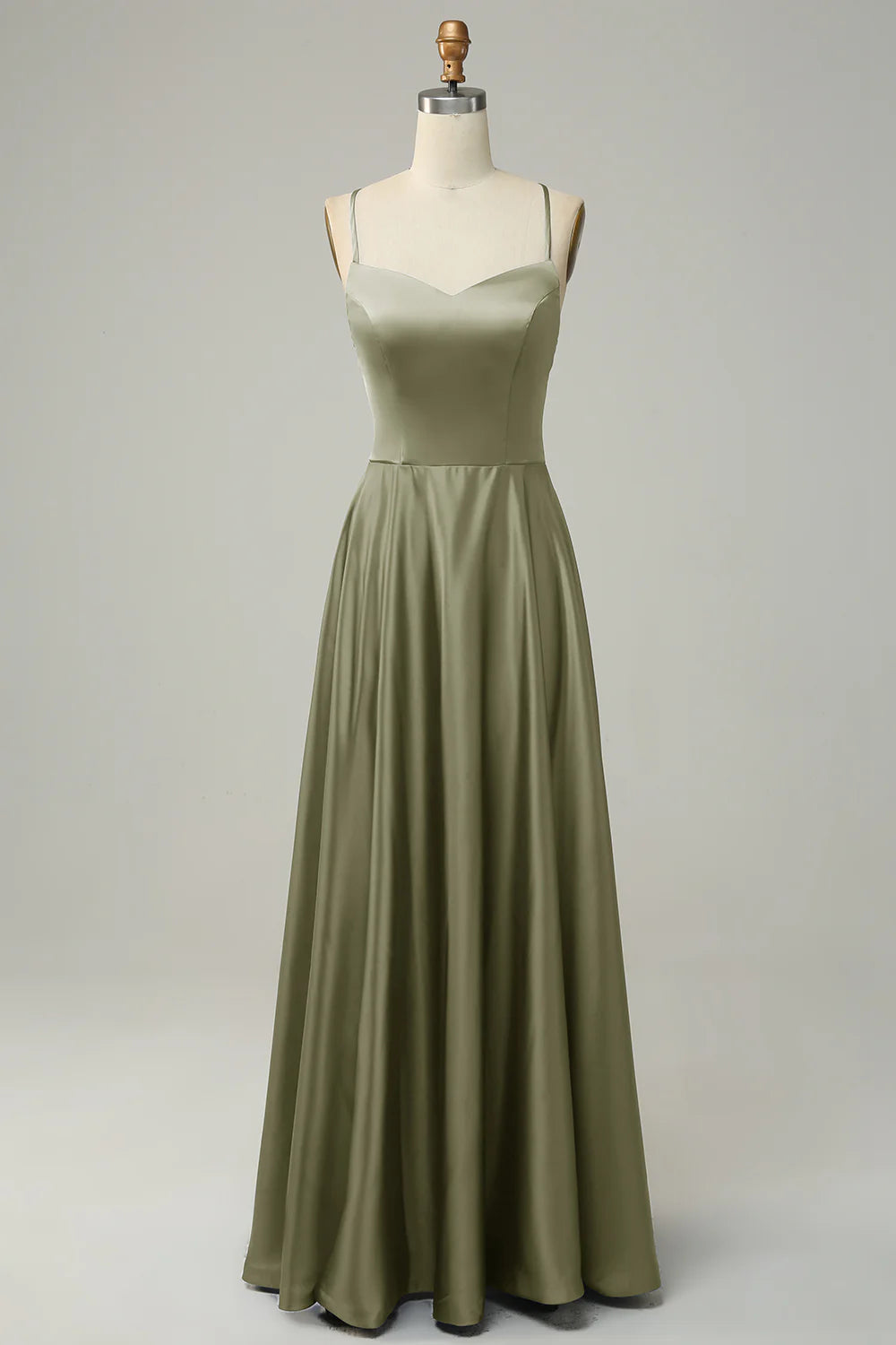 A-line thin suspender backless strap satin bridesmaid dress