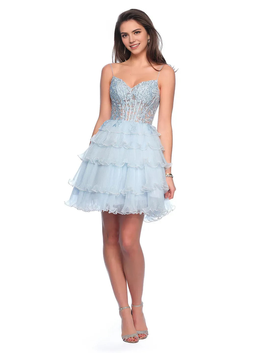 Fashion A-Line Lace Applique tiered Sweetheart Sleeveless backless Zip Short flounce Homecoming Dress hot sale