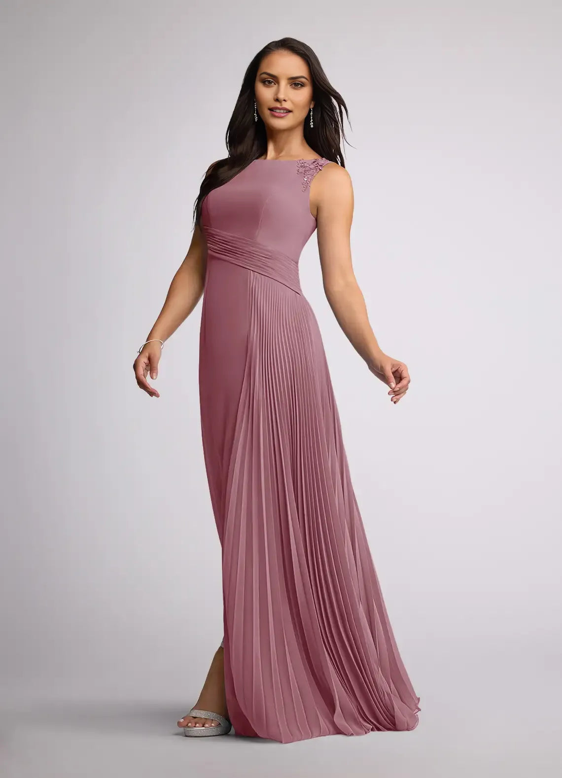Fashionable A-Line Sequins Scoop Neck Sleeveless Back Zip Floor-Length Side Leg Slit Mother of the Bride Dress for women 