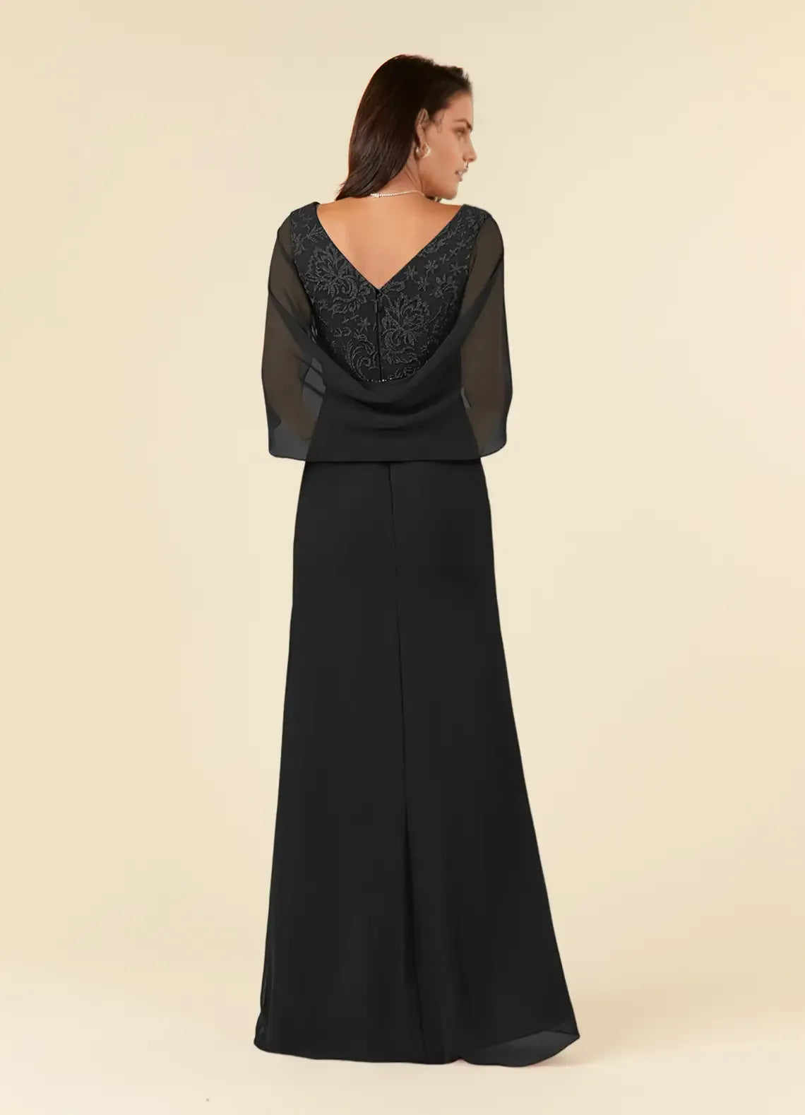 Fashionable Black Mermaid Lace V-Neck Cap Sleeves V back Back Zip Floor-Length Side Leg Slit Mother of the Bride Dress hot sale