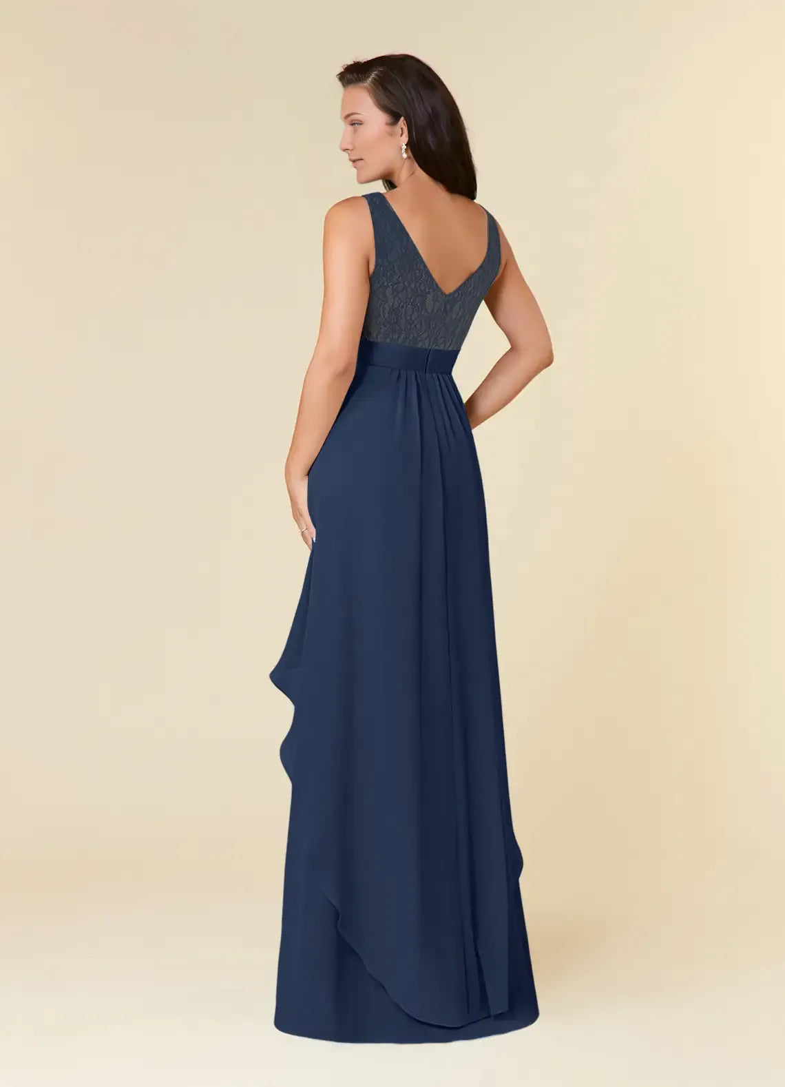 Fashionable Dark Navy A-Line Lace Scoop Neck Sleeveless Back Zip Floor-Length Mother of the Bride Dress hot sale 