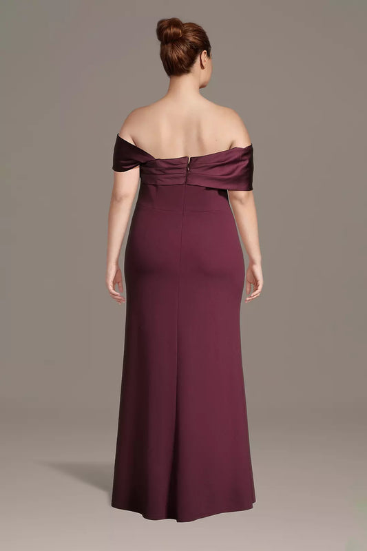 Fashionable Mermaid Asymmetrical Off-Shoulder Sleeveless Crepe Zip-Back Floor-Length Plus Size of the Bride Dress