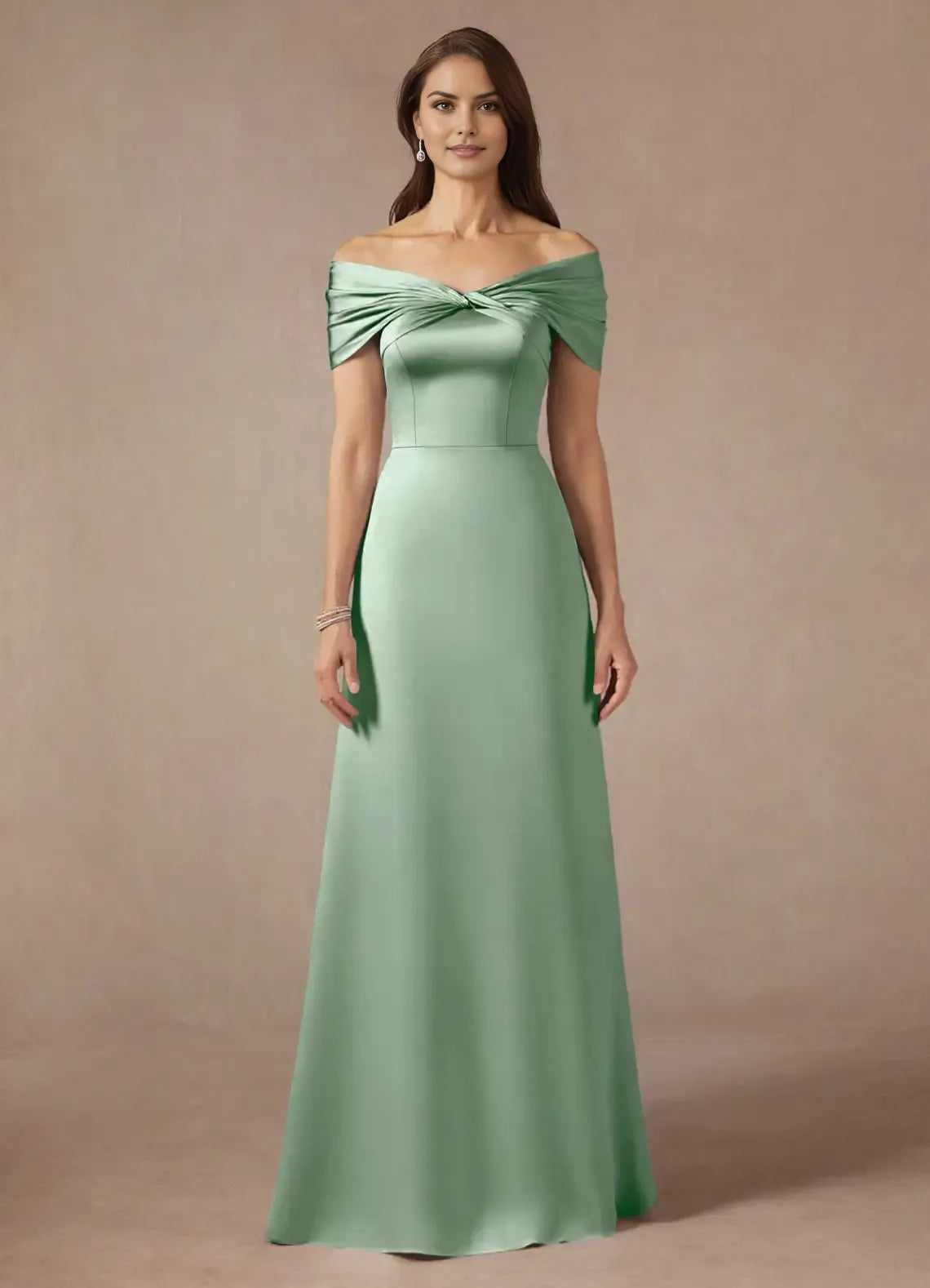 Fashionable Satin A-Line Off the Shoulder Sleeveless Back Zip Floor-Length Mother of the Bride Dress for mother of the bride