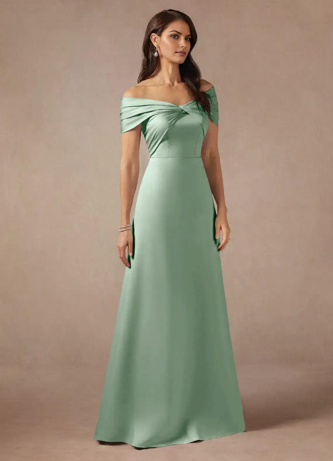 Fashionable Satin A-Line Off the Shoulder Sleeveless Back Zip Floor-Length Mother of the Bride Dress for mother of the bride
