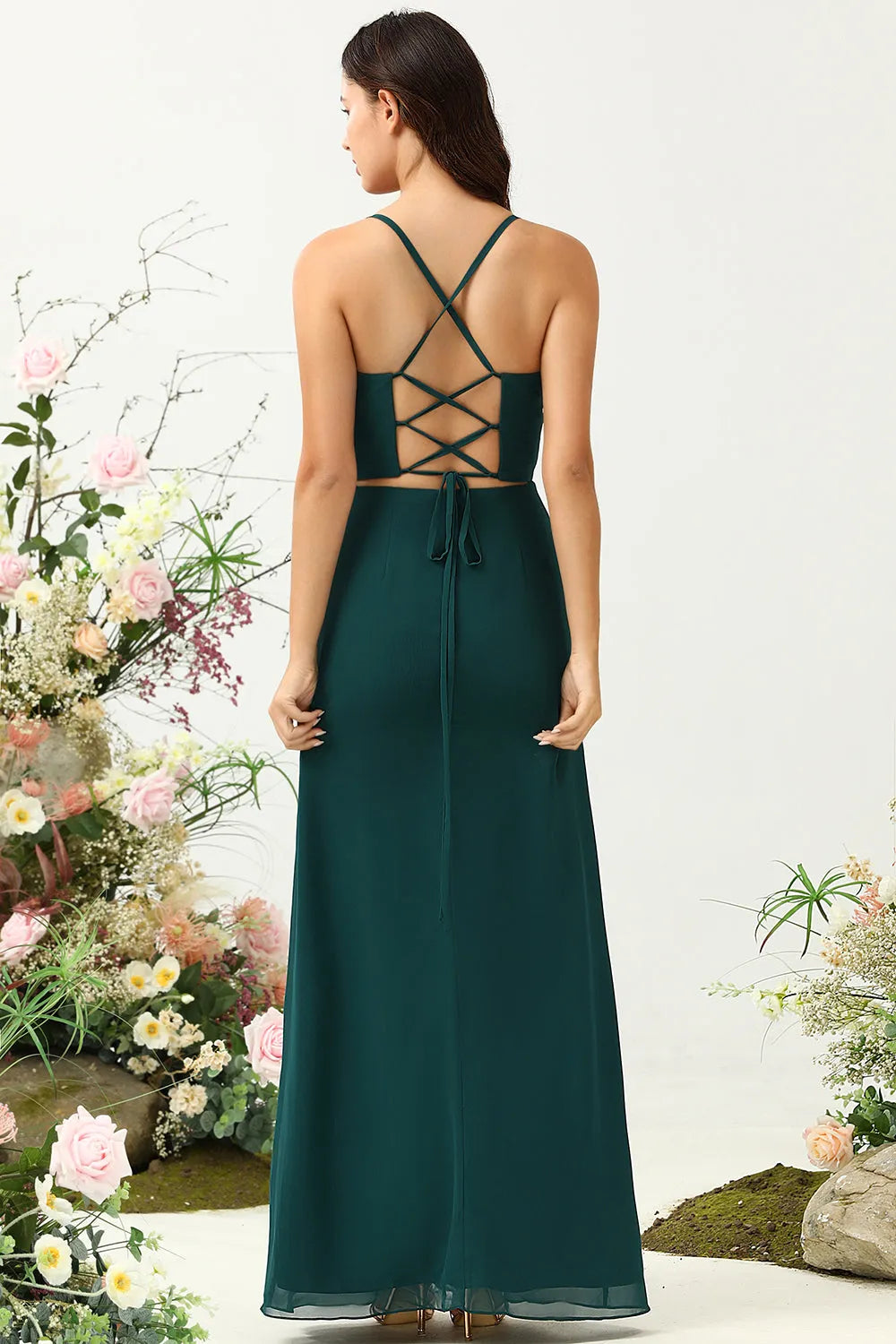 Fashionable Sheath Sweetheart Neck Spaghetti Straps Lace-Up Back Floor-Length Prom Dresses with Slit