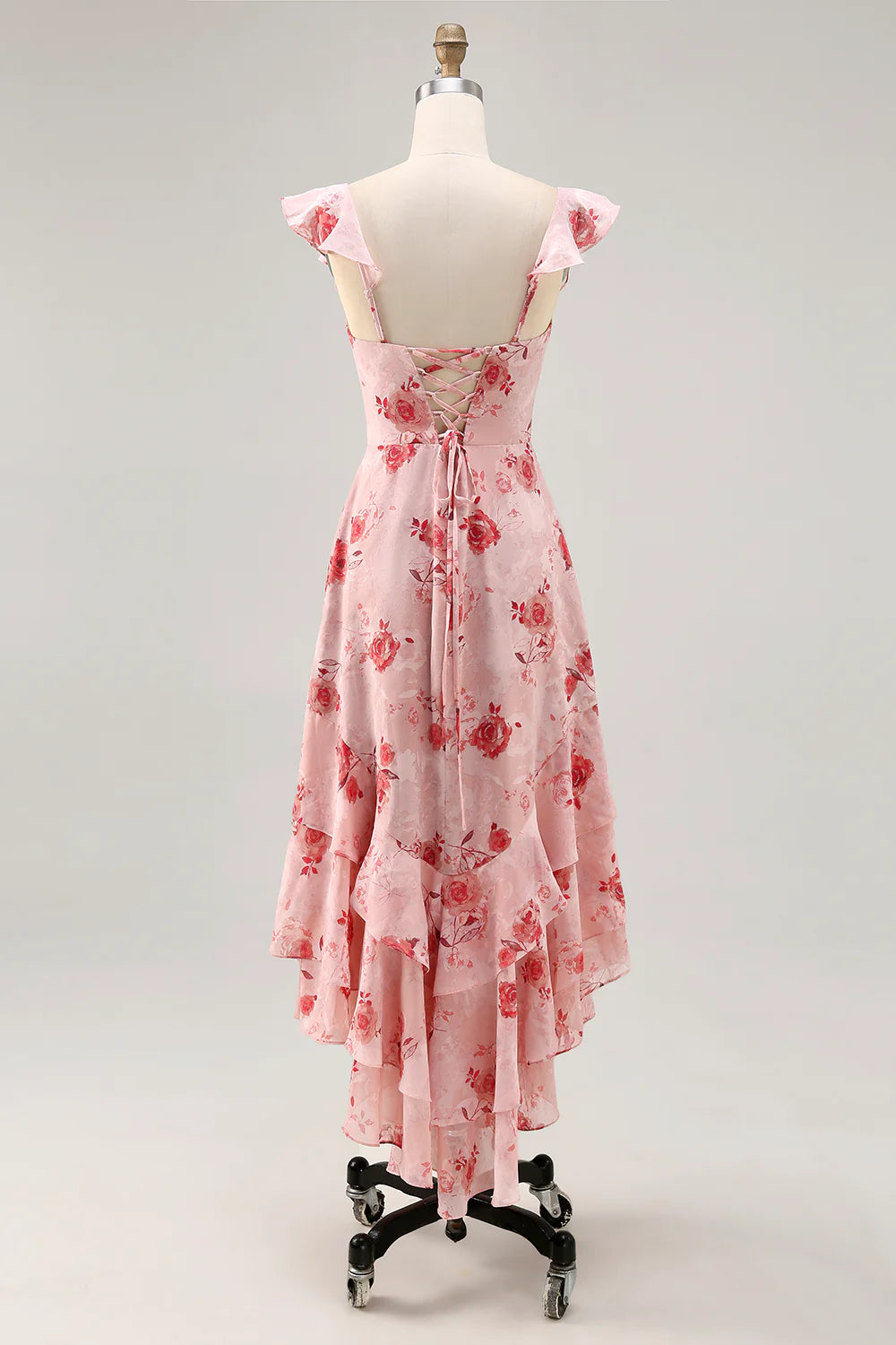 Flower A-line off shoulder pleated flute dress with back tie