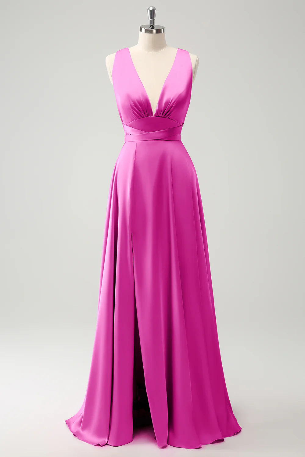 A-line deep V-neck backless strap long bridal dress