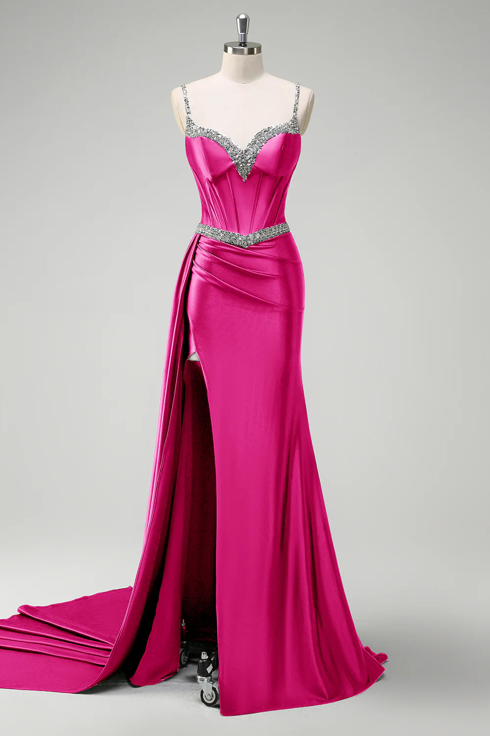 Mermaid fringe tight corset long ball dress with slit