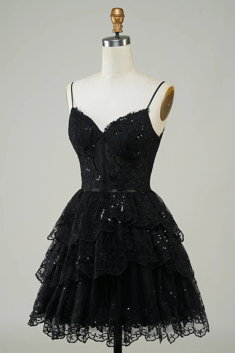Thin suspender A-line sequined layered tight corset short skirt