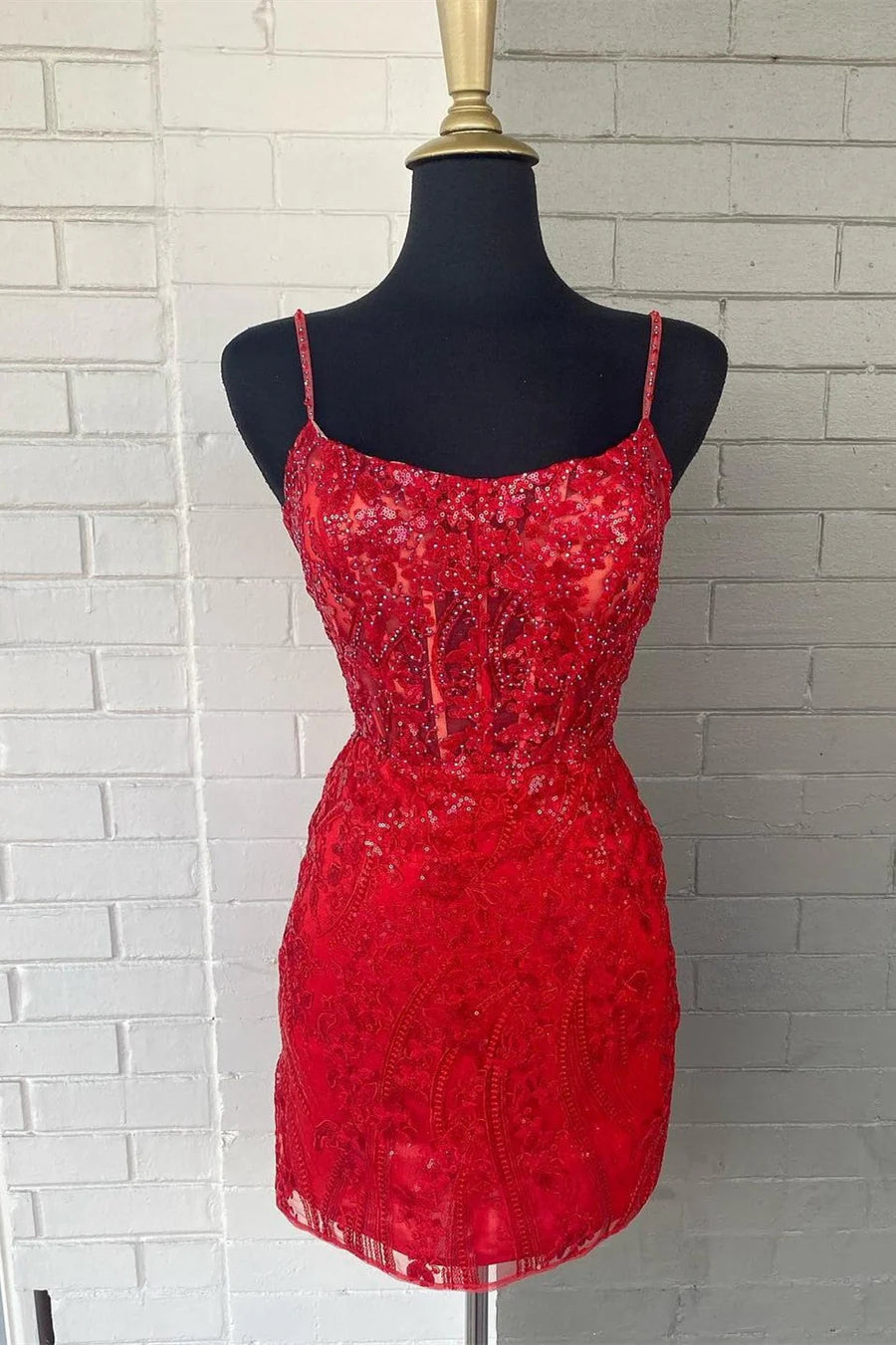 Gorgeous lace mini party dress with straps