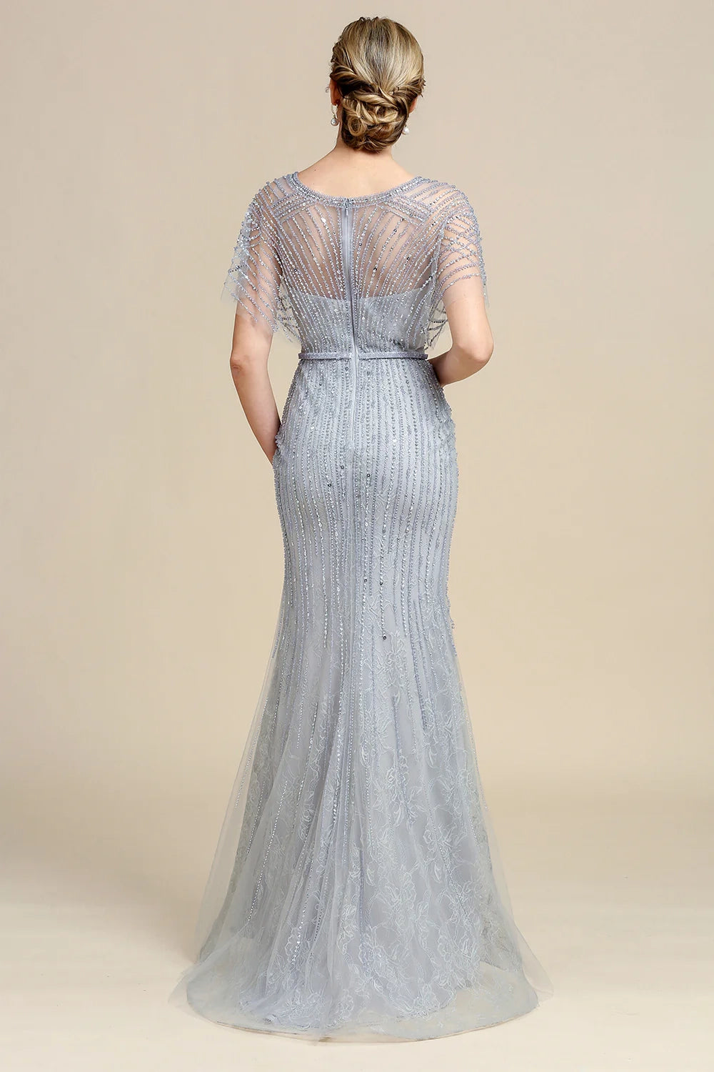 Grey Mermaid Beading V-neck Glitter Mother of Bride Dress