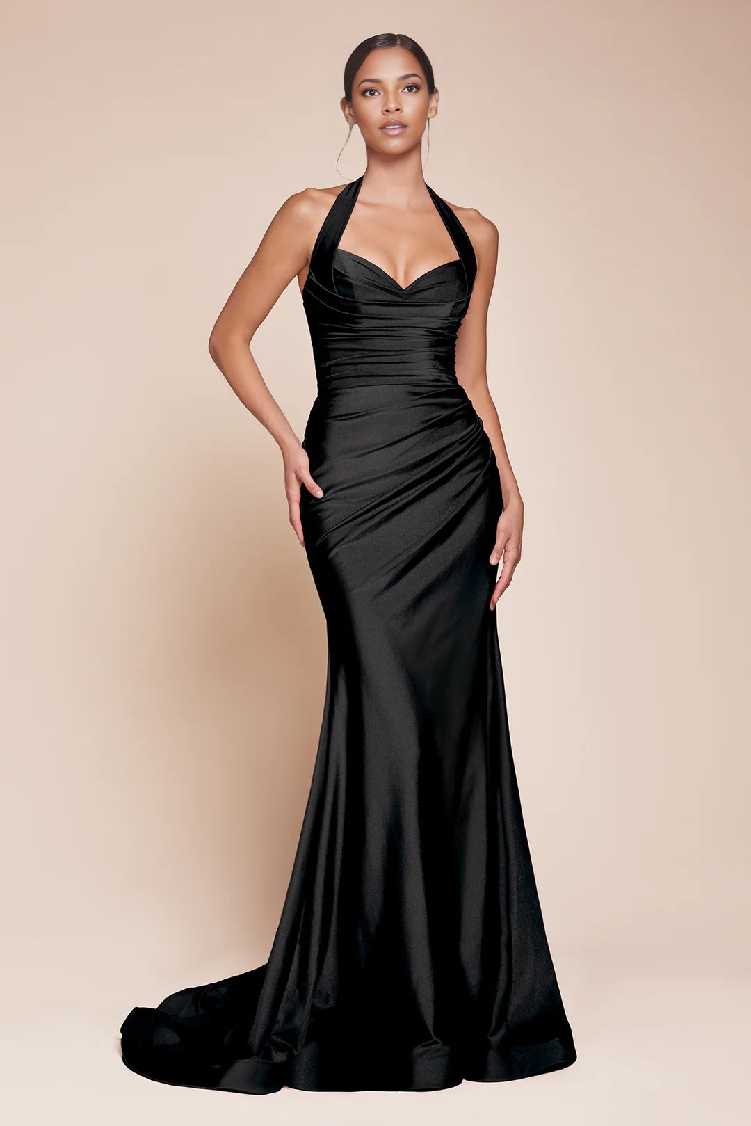 Hanging neck backless mermaid side slit dress
