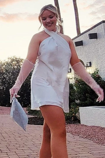 Hanging neck backless mini back to school dress