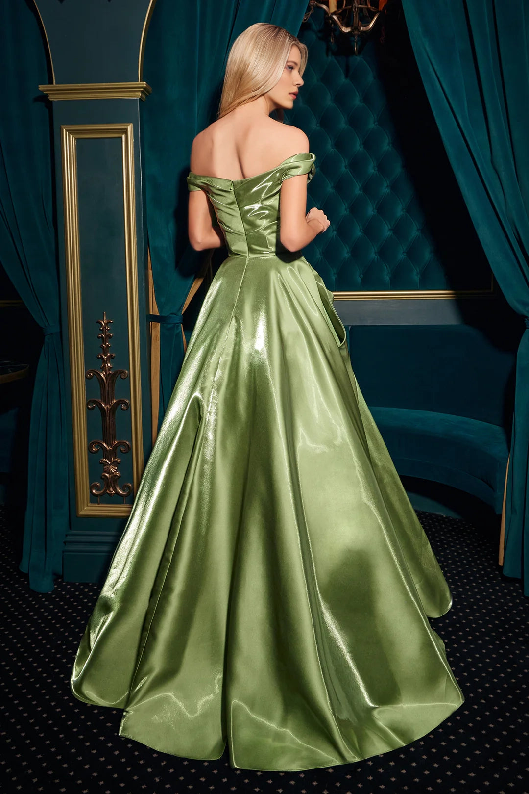 Hard chiffon off shoulder A-line dress with oversized hem