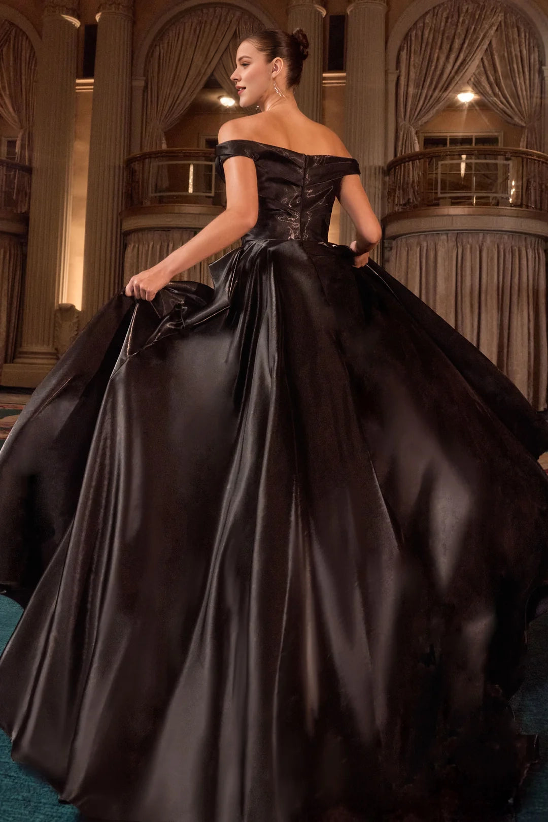 Hard chiffon off shoulder A-line dress with oversized hem