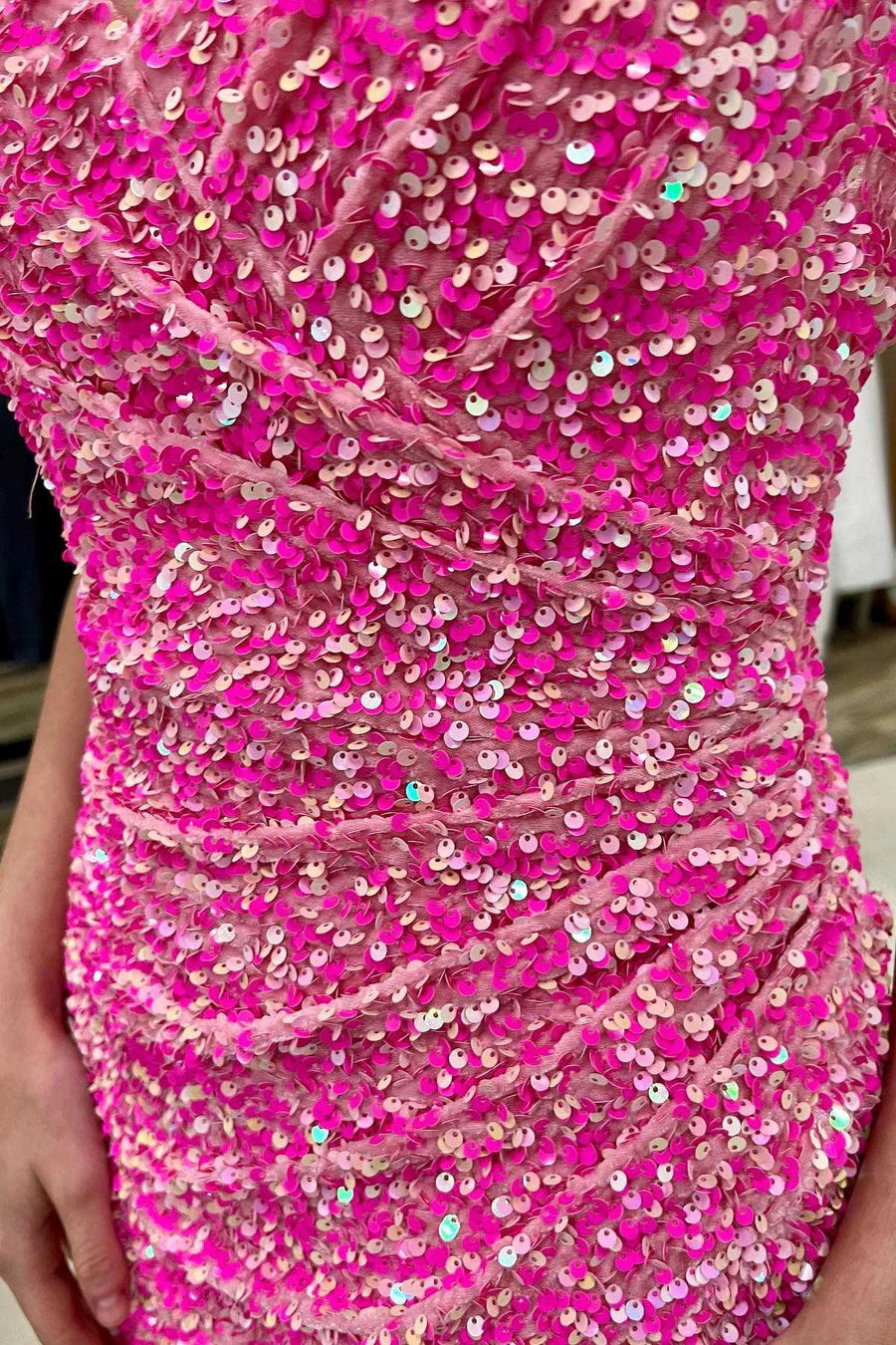 Hot Pink Sequin O-Ring Back Short Party Dress
