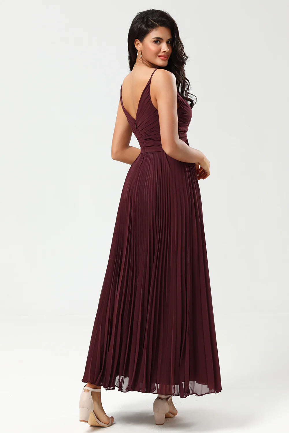 A-line floor mopping chiffon bridesmaid dress with ruffles