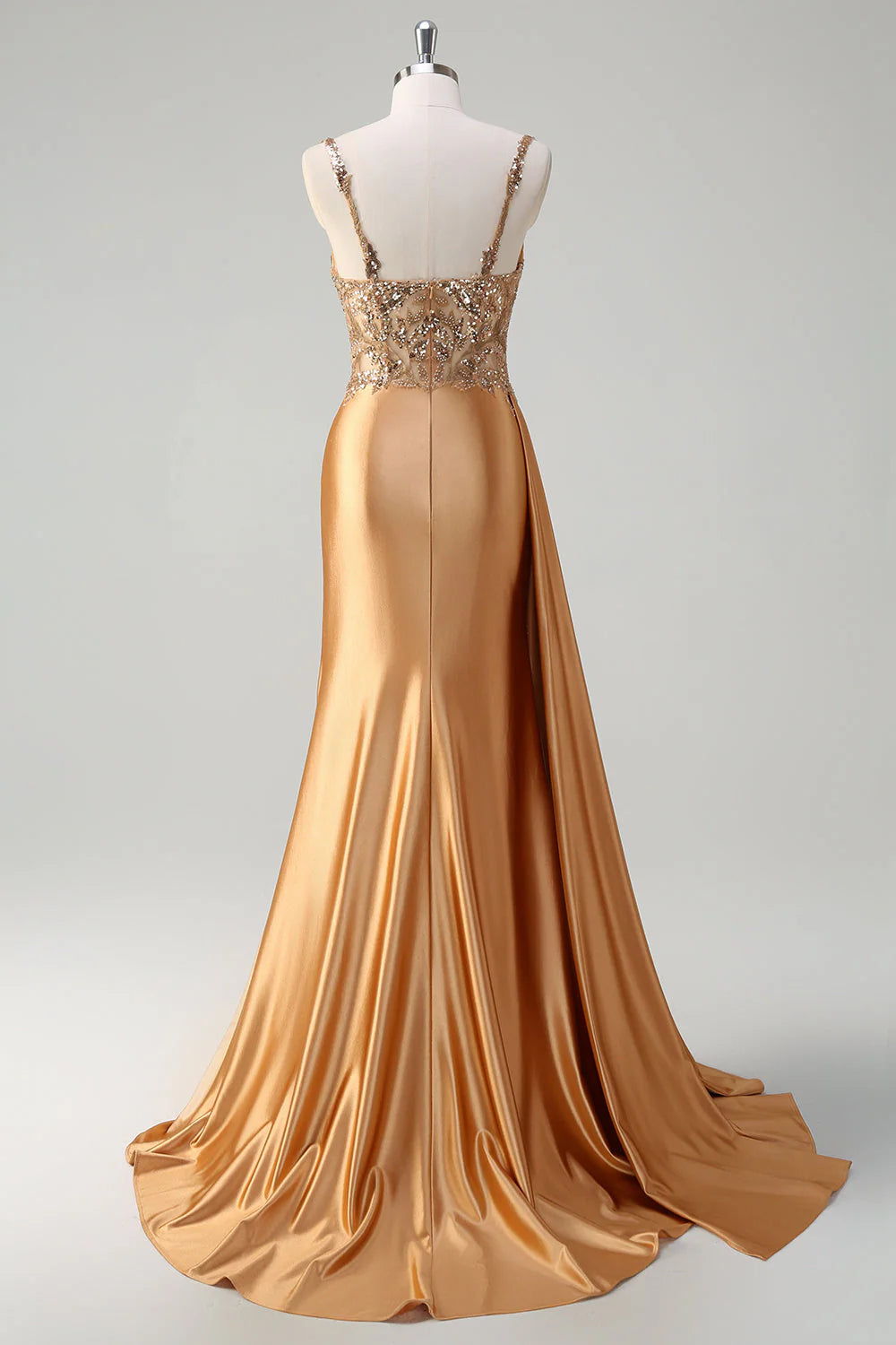 Shining mermaid side fringe tight corset satin ball skirt with slit