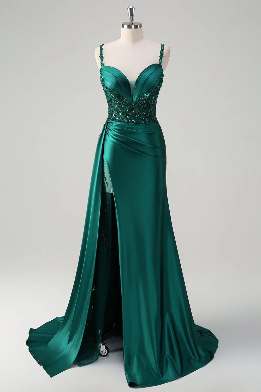 Shining mermaid side fringe tight corset satin ball skirt with slit