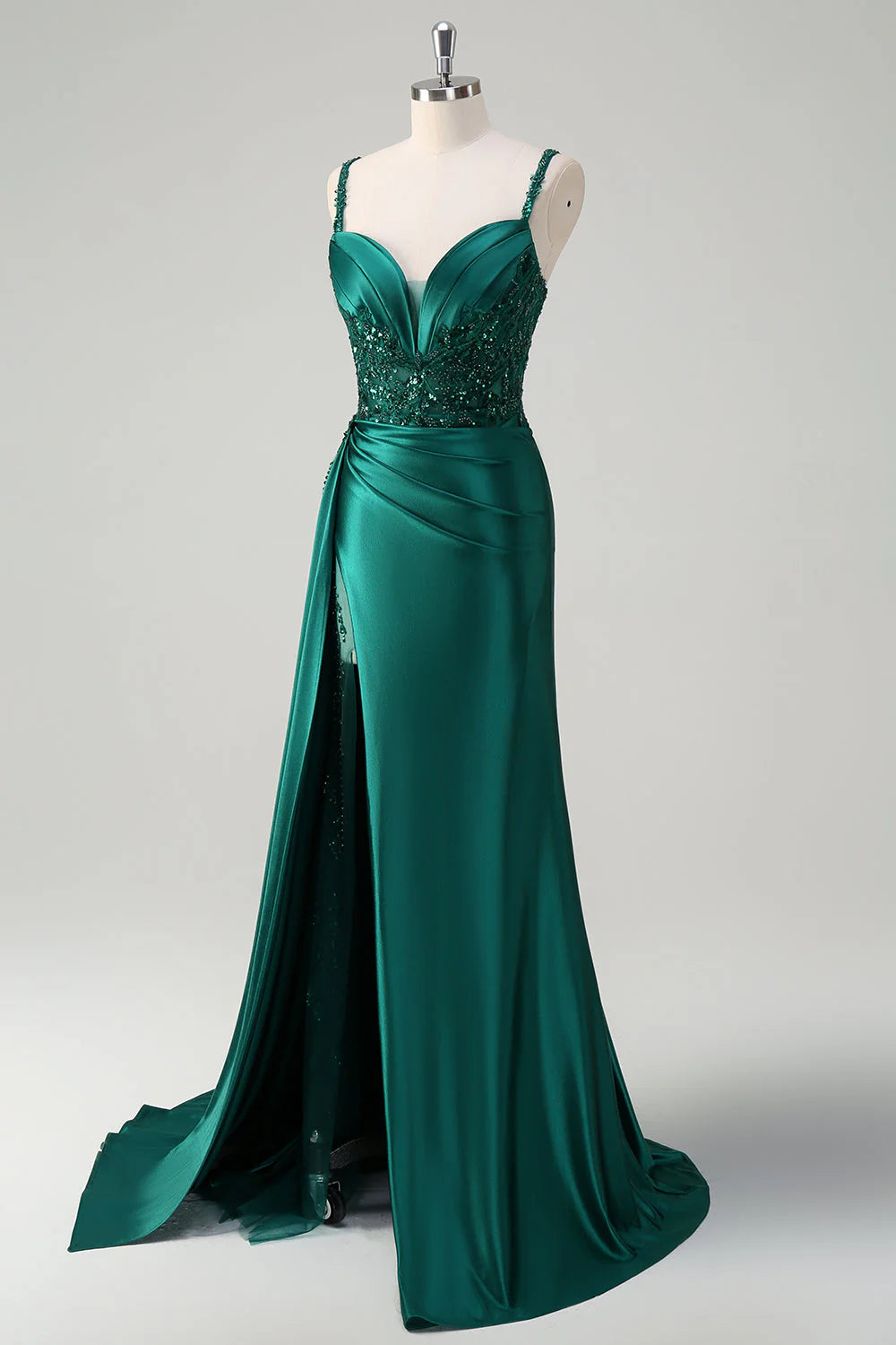 Shining mermaid side fringe tight corset satin ball skirt with slit