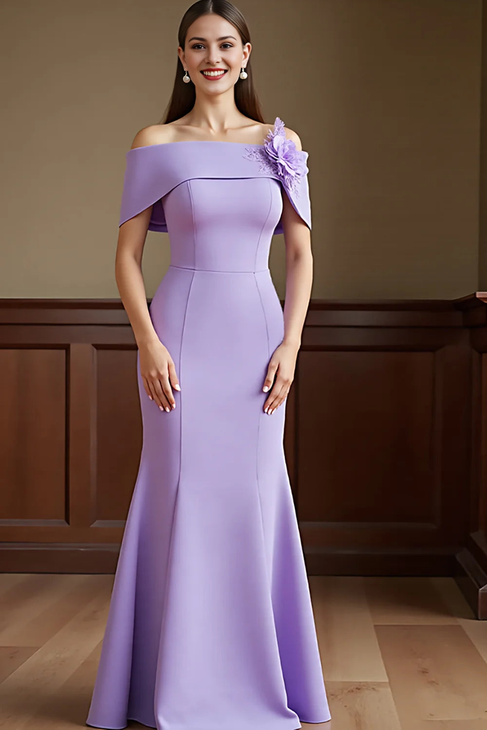 Lilac Mermaid Off The Shoulder Mother Of The Bride Dress With 3D Flowers