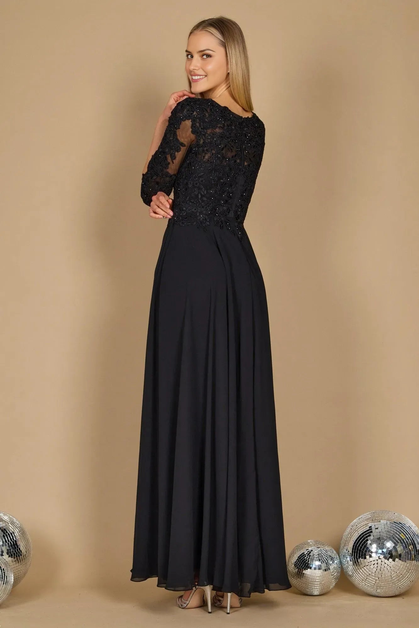 Luxury Black Sheath Lace V Neck Three-Quarter Sleeve Back Zip Ankle-Length Mother of the Bride Dress ready to ship