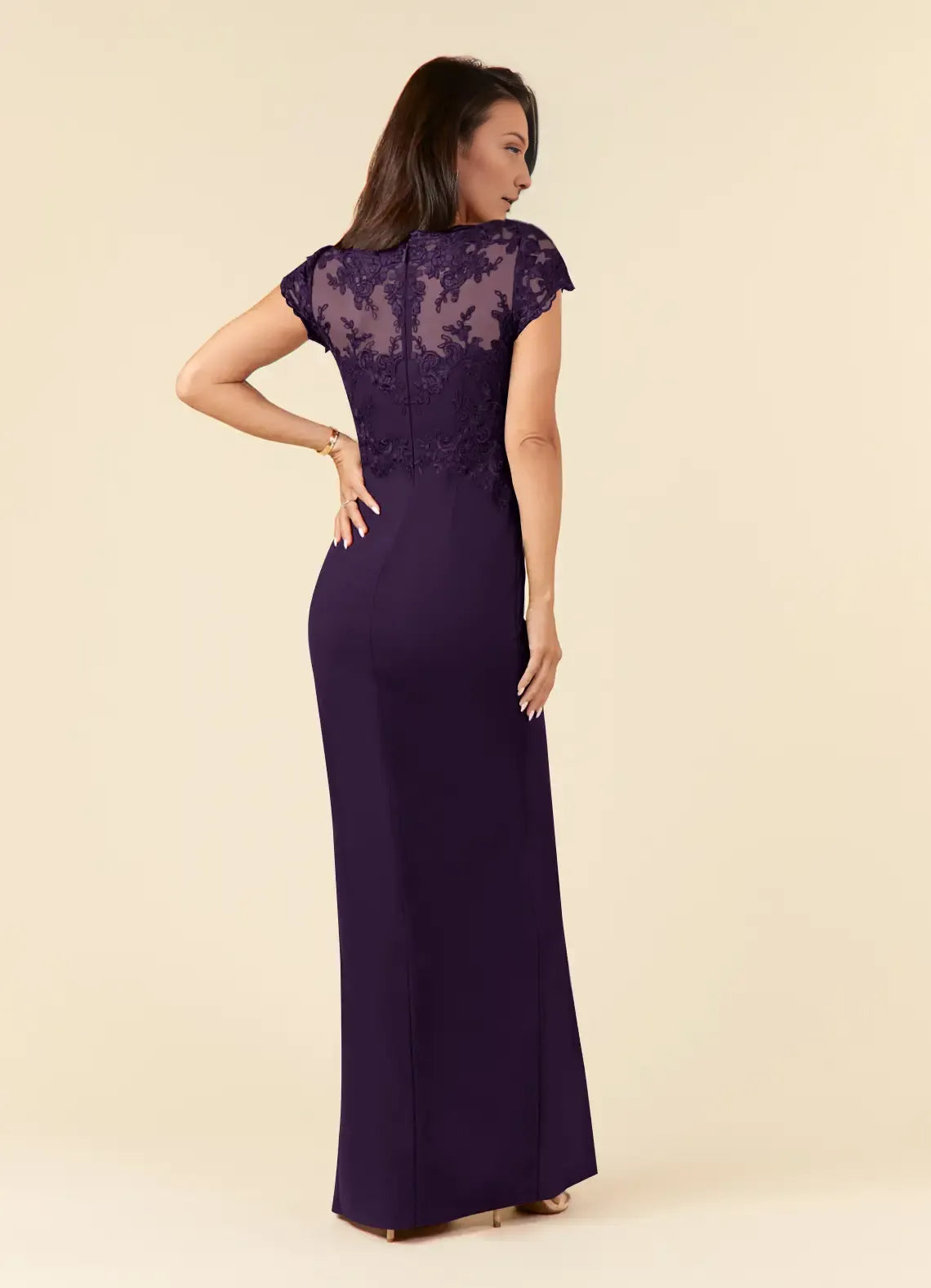 Luxury Sheath V-Neck Cap Sleeves Illusion Back Zip Floor-Length Side Leg Slit Mother of the Bride Dress for women hot sale