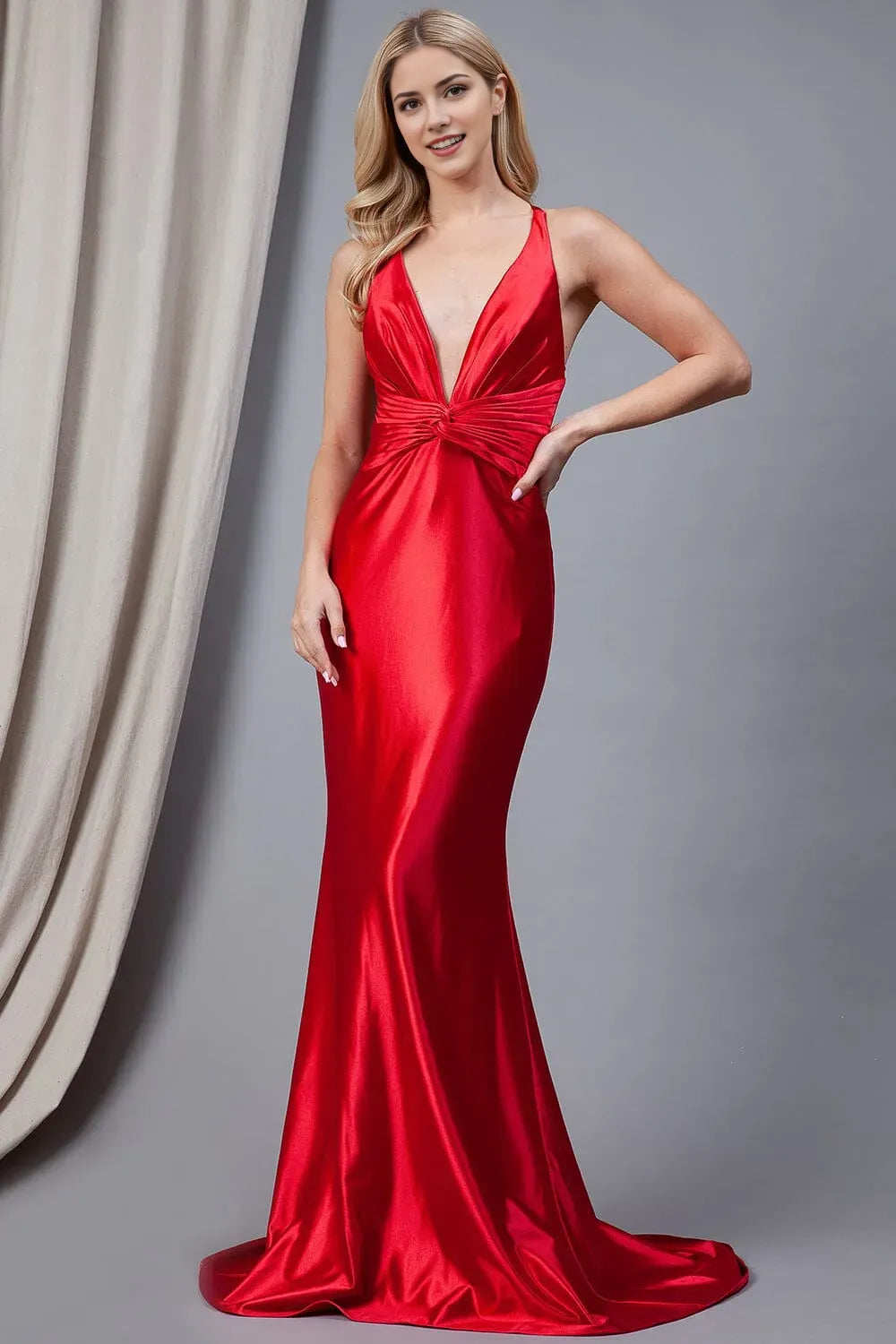 Luxury deep V-neck Sleeveless crisscross back Floor length prom dress for women hot sale
