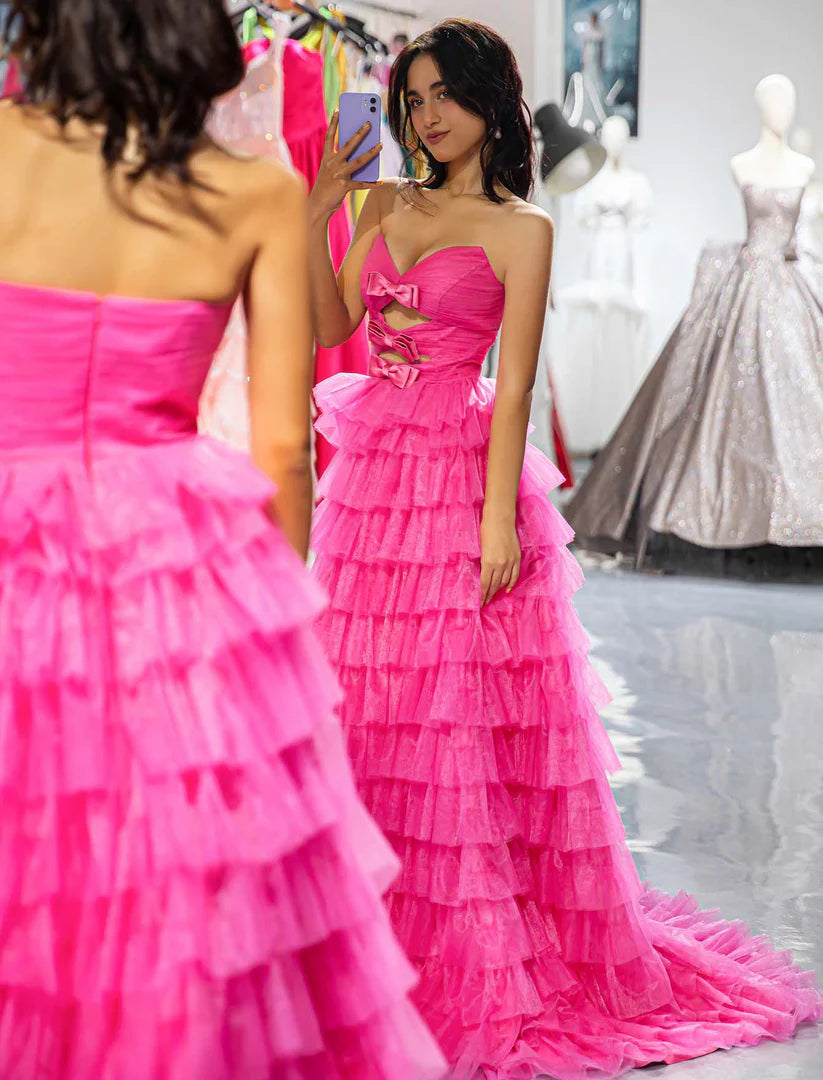 Sweet pink strapless strapless strapless bow ball dress
