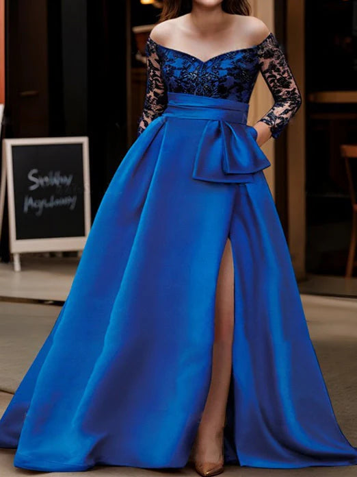 Princess off shoulder 3/4 sleeve floor standing bridal gown