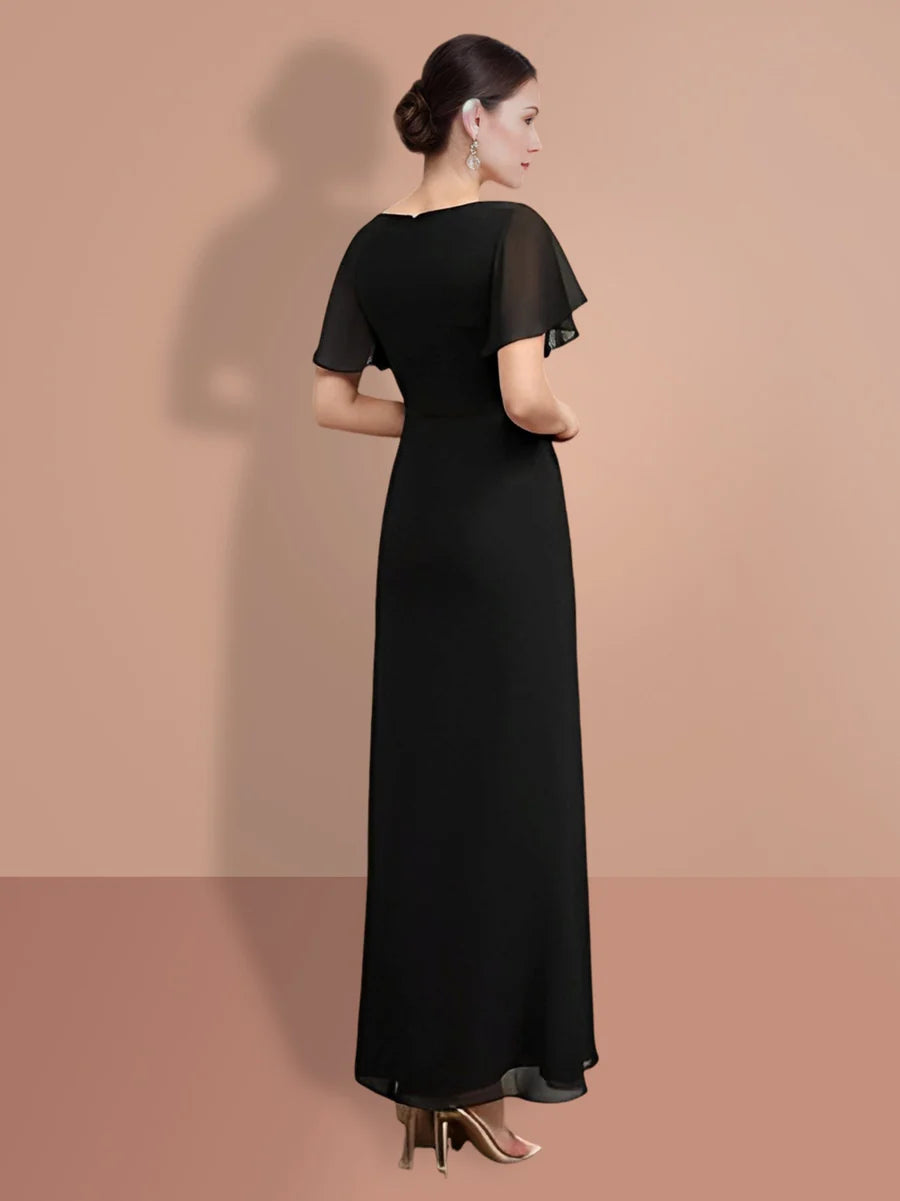 Straight leg and ankle short sleeved bridal mother dress