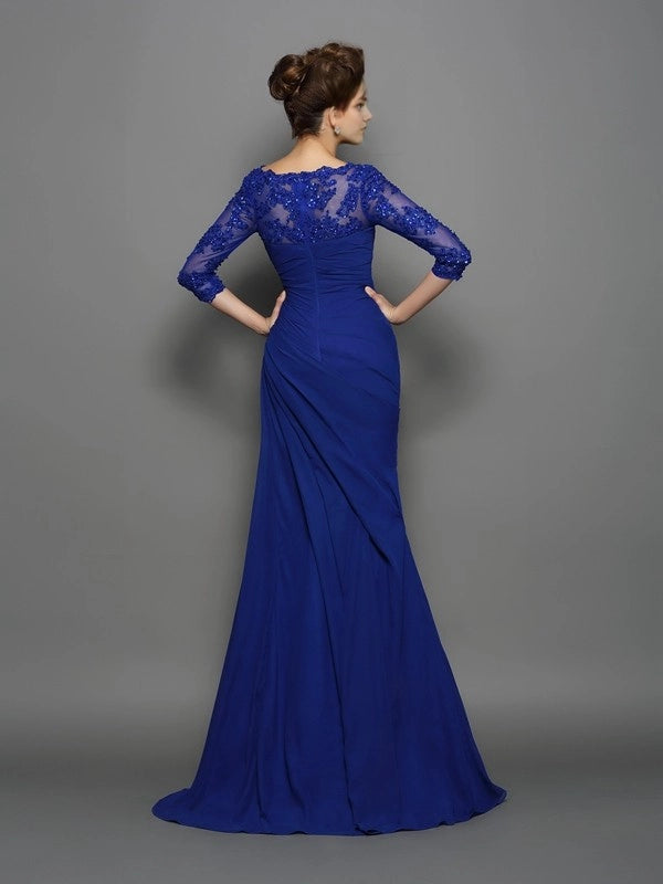 Mermaid Chiffon Sweetheart 3/4 Sleeves Sweep/Brush Train With Ruched Mother of the Bride Dresses