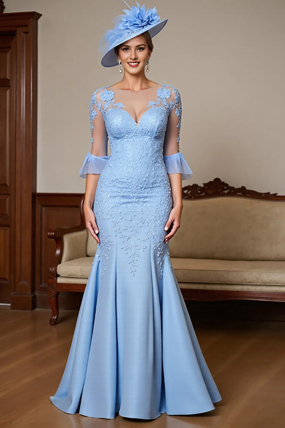 Mermaid Sky Blue Mother Of The Bride Dress With Appliques